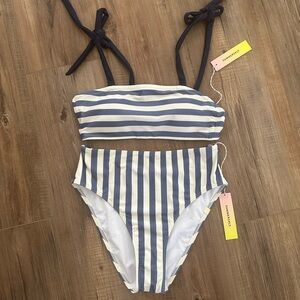 Summersalt The Tie Oasis top and High leg bottom nautical stripe Blue Mountain
